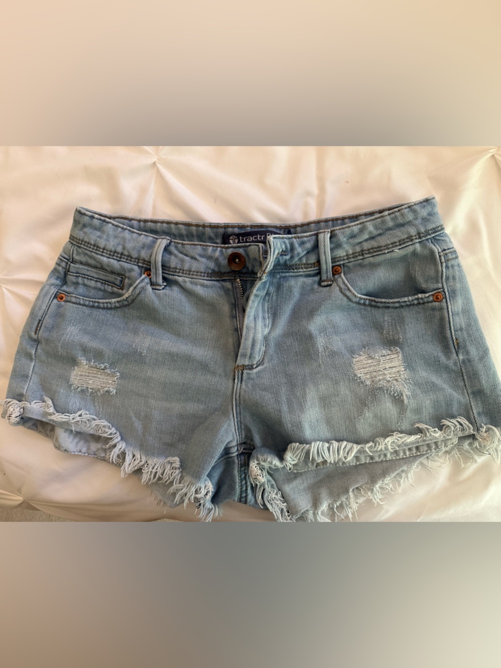 Tractr Light Blue Distressed Denim Shorts with Frayed Hem 26